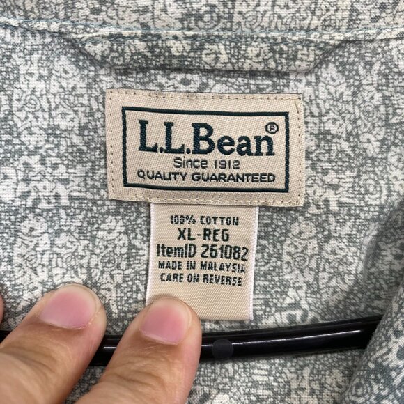 L.L. Bean Mens XL Short-Sleeve Button-Up Shirt Green Floral Print 100% Cotton - Picture 5 of 11